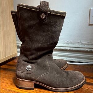 COLE HAAN Kody Brown Suede Shearling Lug Boots, Chocolate Suede 10.5